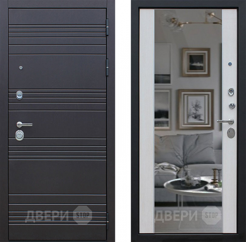 Входная металлическая Дверь АСД Дуэт с зеркалом Лиственница белая в Бронницах