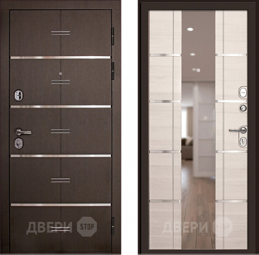 Входная металлическая Дверь (Дверной Континент) Савона с зеркалом Беленый дуб в Бронницах