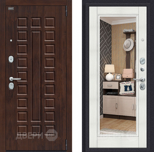 Входная металлическая Дверь Bravo Оптим Урбан с зеркалом Bianco Veralinga в Бронницах