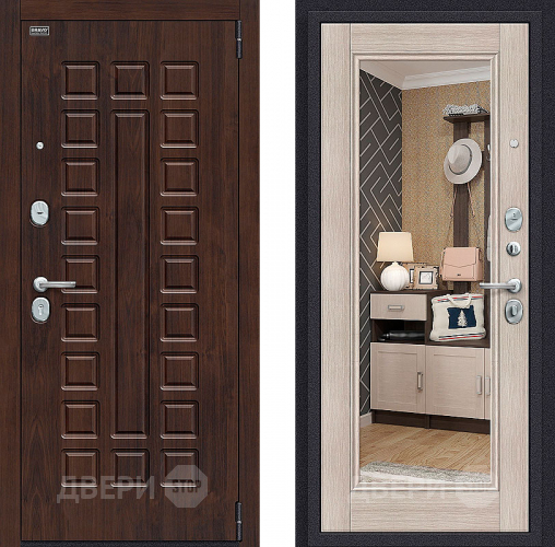 Входная металлическая Дверь Bravo Оптим Урбан с зеркалом Cappuccino Veralinga в Бронницах