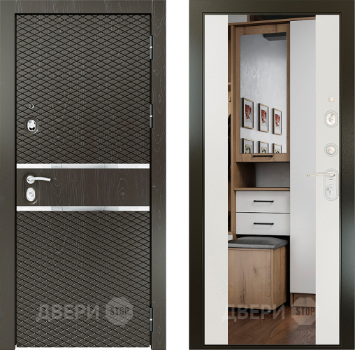 Входная металлическая Райтвер Плаза Шоколад с зеркалом Белый матовый в Бронницах