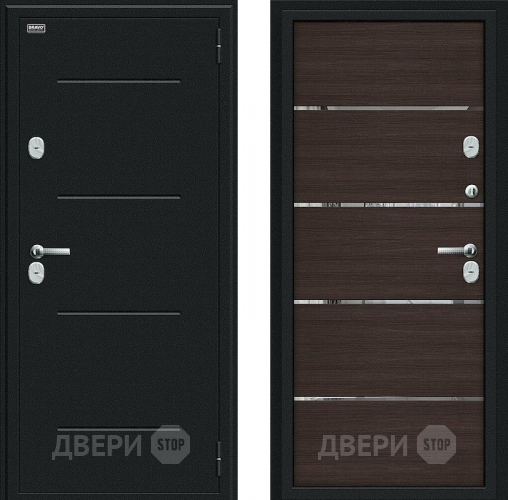 Входная металлическая Дверь Bravo Thermo Лайн Букле черное/Wenge Veralinga в Бронницах