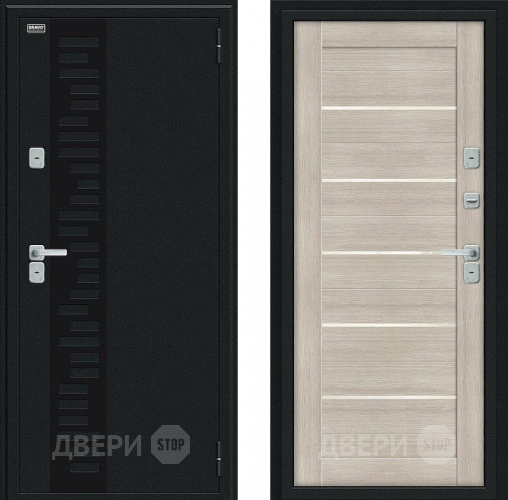 Входная металлическая Дверь Bravo Thermo Техно Декор Букле черное/Cappuccino Veralinga в Бронницах