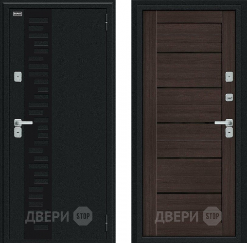 Входная металлическая Дверь Bravo Thermo Техно Декор Букле черное/Wenge Veralinga в Бронницах
