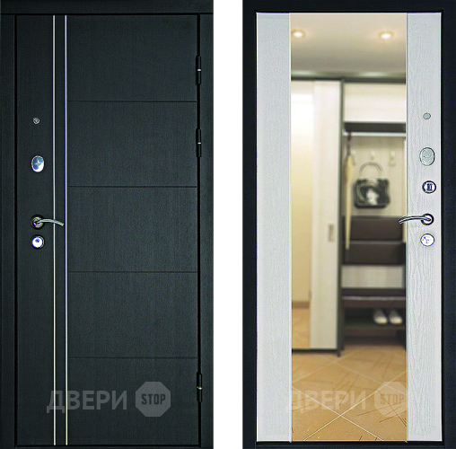 Входная металлическая Дверь Дверной Континент Тепло - Люкс Зеркало Беленый дуб в Бронницах