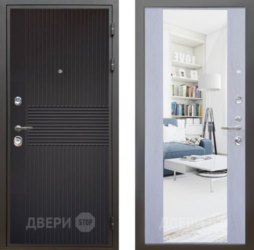 Входная металлическая Дверь Шелтер (SHELTER) Комфорт Черная шагрень 12 с зеркалом Дуб филадельфия крем в Бронницах