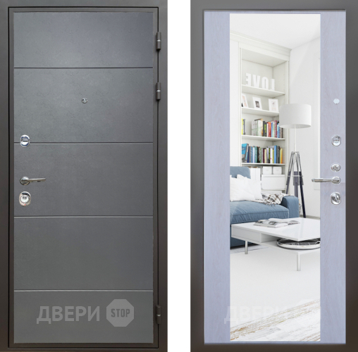 Входная металлическая Дверь Шелтер (SHELTER) Комфорт Лофт графит 12 с зеркалом Дуб филадельфия крем в Бронницах