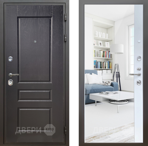 Входная металлическая Дверь Шелтер (SHELTER) Комфорт Дуб английский 14 с зеркалом Белый матовый в Бронницах