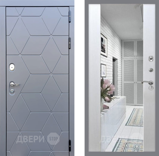 Входная металлическая Дверь Стоп КОСМО Зеркало СБ-16 Лиственница беж в Бронницах