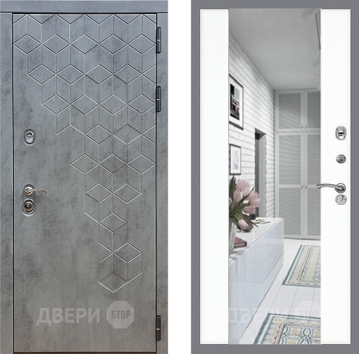 Входная металлическая Дверь Стоп БЕТОН Зеркало СБ-16 Силк Сноу в Бронницах