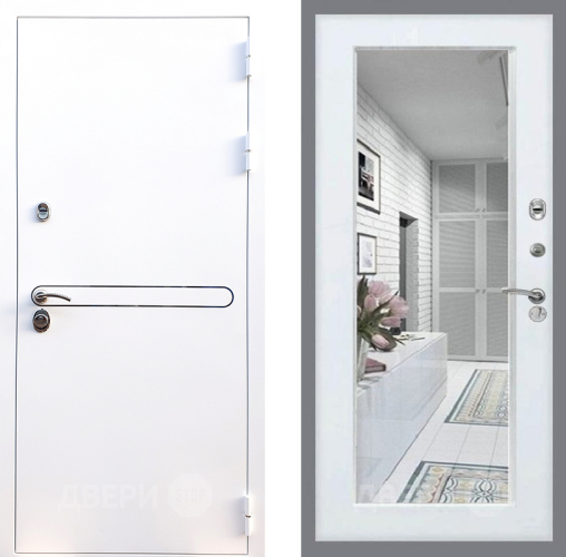 Входная металлическая Дверь Стоп Лайн Вайт Зеркало Белый ясень в Бронницах