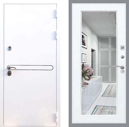 Входная металлическая Дверь Стоп Лайн Вайт Зеркало Силк Сноу в Бронницах