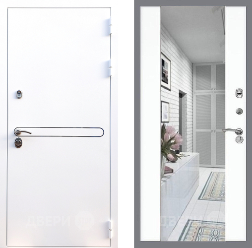 Входная металлическая Дверь Стоп Лайн Вайт Зеркало СБ-16 Силк Сноу в Бронницах