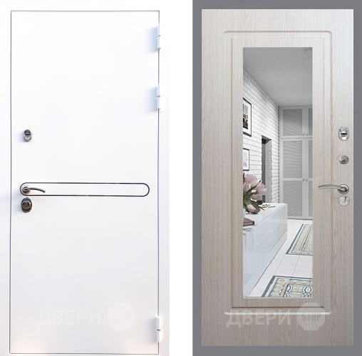 Входная металлическая Дверь Стоп Лайн Вайт Зеркало ФЛ-120 Беленый дуб в Бронницах