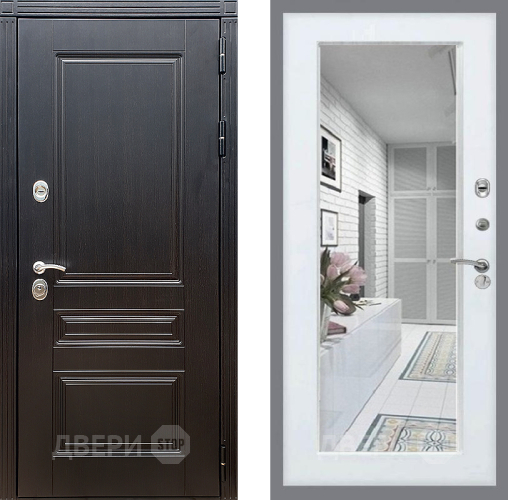 Входная металлическая Дверь Стоп МЕГАПОЛИС Зеркало Белый ясень в Бронницах