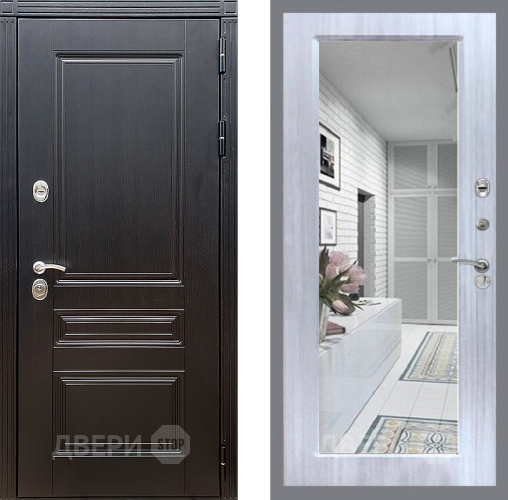 Входная металлическая Дверь Стоп МЕГАПОЛИС Зеркало Сандал белый в Бронницах