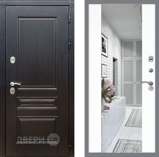 Входная металлическая Дверь Стоп МЕГАПОЛИС Зеркало СБ-16 Силк Сноу в Бронницах