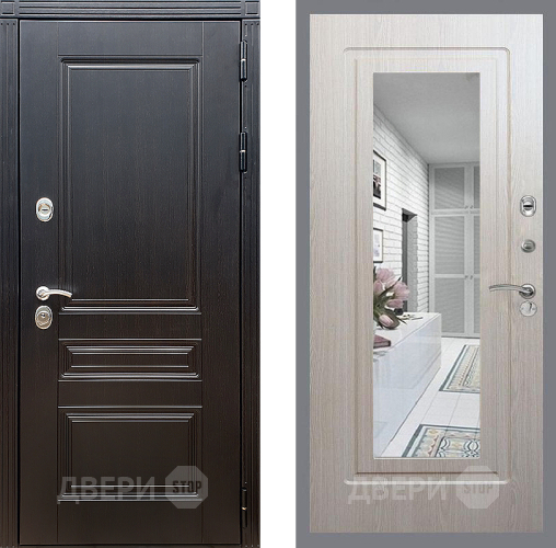 Входная металлическая Дверь Стоп МЕГАПОЛИС Зеркало ФЛ-120 Беленый дуб в Бронницах