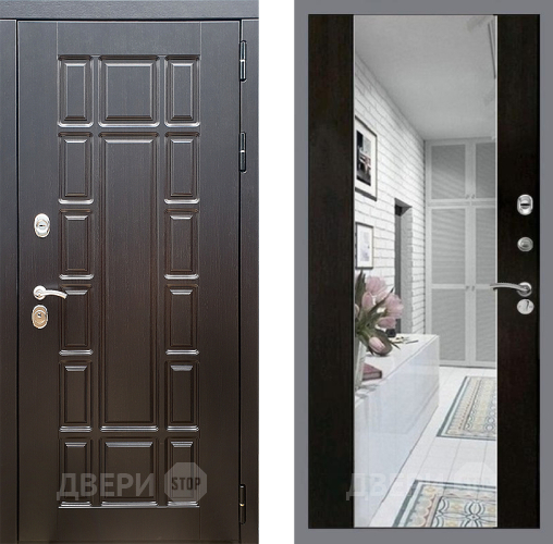 Входная металлическая Дверь Стоп НЬЮ ЙОРК Зеркало СБ-16 Венге в Бронницах