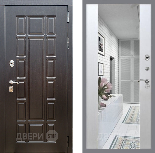 Входная металлическая Дверь Стоп НЬЮ ЙОРК Зеркало СБ-16 Лиственница беж в Бронницах