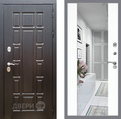 Входная металлическая Дверь Стоп НЬЮ ЙОРК Зеркало СБ-16 Силк Сноу в Бронницах