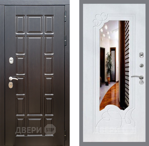 Входная металлическая Дверь Стоп НЬЮ ЙОРК ЗкркалоФЛ-147 Ясень белый в Бронницах