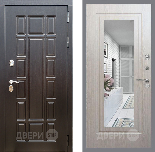 Входная металлическая Дверь Стоп НЬЮ ЙОРК Зеркало ФЛ-120 Беленый дуб в Бронницах