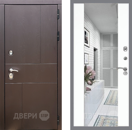 Входная металлическая Дверь Стоп УРБАН Зеркало СБ-16 Силк Сноу в Бронницах