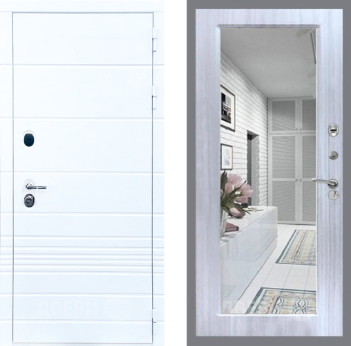 Входная металлическая Дверь Стоп ТРЕНДО Зеркало Сандал белый в Бронницах