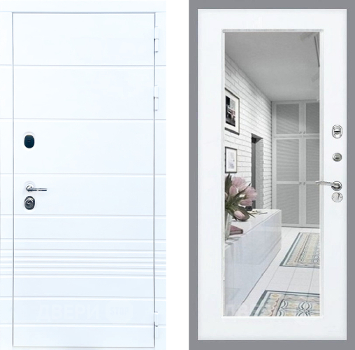 Входная металлическая Дверь Стоп ТРЕНДО Зеркало Силк Сноу в Бронницах