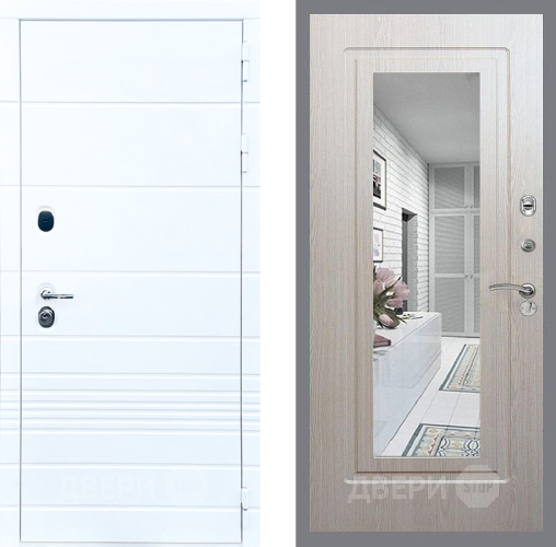 Входная металлическая Дверь Стоп ТРЕНДО Зеркало ФЛ-120 Беленый дуб в Бронницах