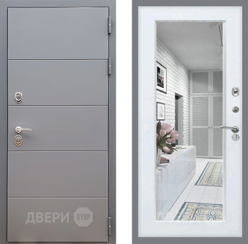 Входная металлическая Дверь Стоп АРТ ГРАФИТ Зеркало Белый ясень в Бронницах