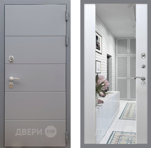 Входная металлическая Дверь Стоп АРТ ГРАФИТ Зеркало СБ-16 Лиственница беж в Бронницах