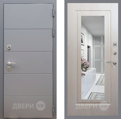 Входная металлическая Дверь Стоп АРТ ГРАФИТ Зеркало ФЛ-120 Беленый дуб в Бронницах