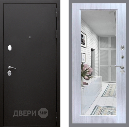 Входная металлическая Дверь Стоп КЛАССИК Шагрень Зеркало Сандал белый в Бронницах