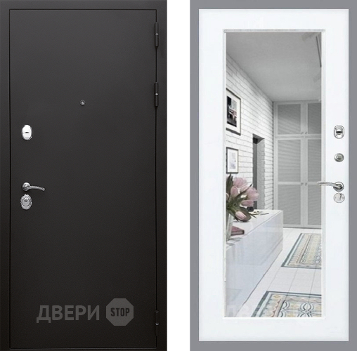 Входная металлическая Дверь Стоп КЛАССИК Шагрень Зеркало Силк Сноу в Бронницах