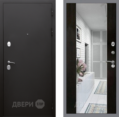 Входная металлическая Дверь Стоп КЛАССИК Шагрень Зеркало СБ-16 Венге в Бронницах