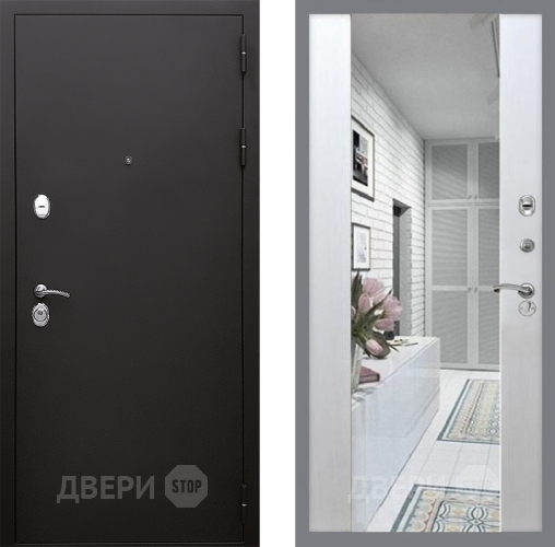 Входная металлическая Дверь Стоп КЛАССИК Шагрень Зеркало СБ-16 Лиственница беж в Бронницах