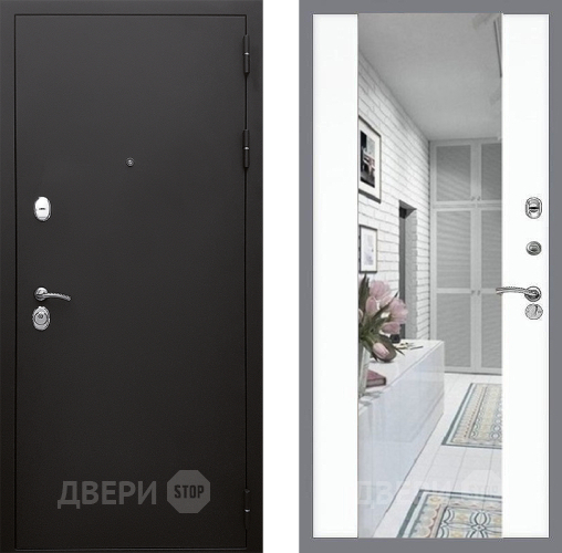 Входная металлическая Дверь Стоп КЛАССИК Шагрень Зеркало СБ-16 Силк Сноу в Бронницах