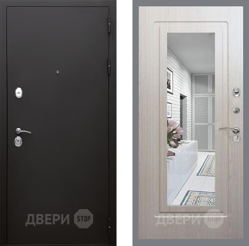 Входная металлическая Дверь Стоп КЛАССИК Шагрень Зеркало ФЛ-120 Беленый дуб в Бронницах