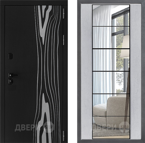 Входная металлическая Дверь Дверной континент ДК-12 ФЛЗ-2 Зеркало Бетон светлый в Бронницах