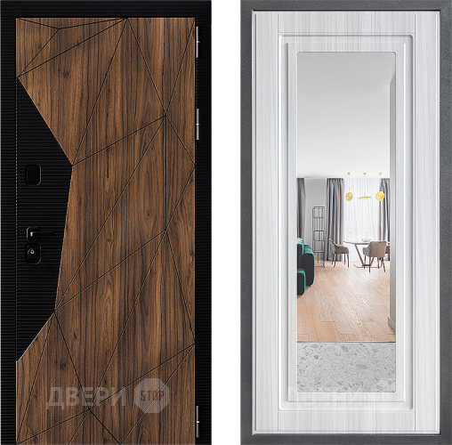 Входная металлическая Дверь Дверной континент ДК-11 ФЛЗ Зеркало Сандал белый в Бронницах