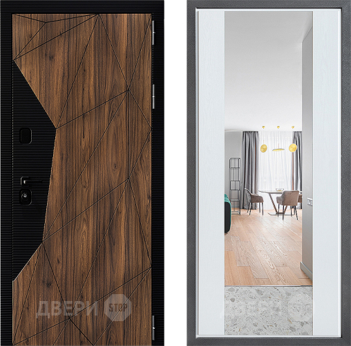Входная металлическая Дверь Дверной континент ДК-11 ФЛЗ-1 Зеркало Белое дерево в Бронницах