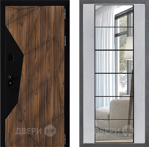 Входная металлическая Дверь Дверной континент ДК-11 ФЛЗ-2 Зеркало Бетон светлый в Бронницах