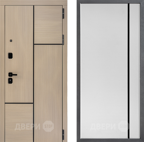 Входная металлическая Дверь Дверной континент ДК-14 ФЛ-757 Черное Стекло Софт милк в Бронницах