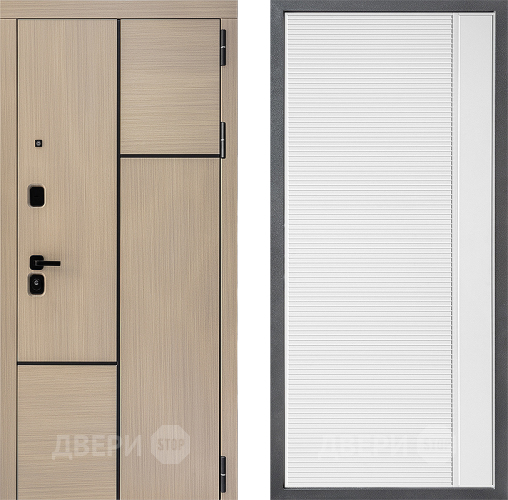 Входная металлическая Дверь Дверной континент ДК-14 ФЛ-757 Белое Стекло Софт милк в Бронницах