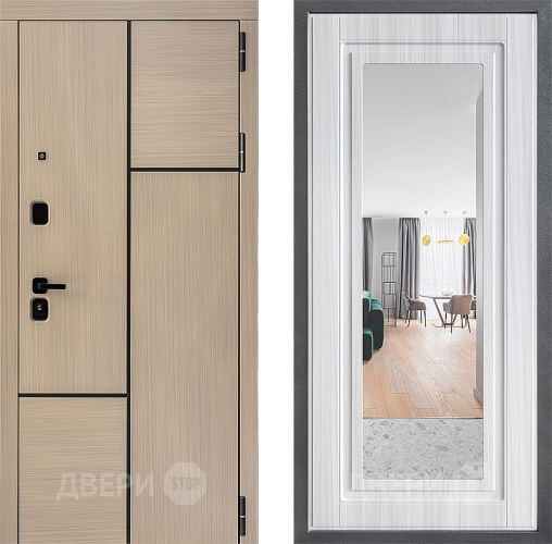 Входная металлическая Дверь Дверной континент ДК-14 ФЛЗ Зеркало Сандал белый в Бронницах