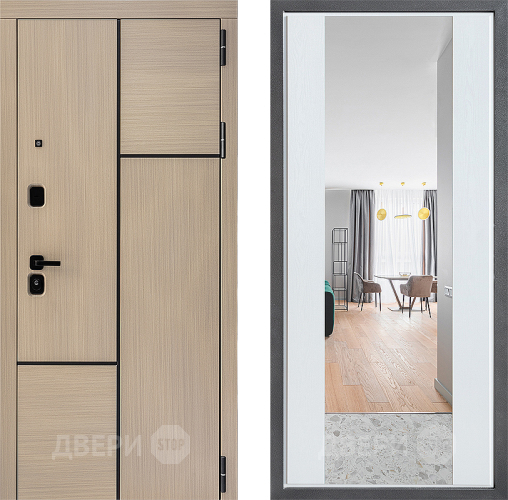 Входная металлическая Дверь Дверной континент ДК-14 ФЛЗ-1 Зеркало Белое дерево в Бронницах