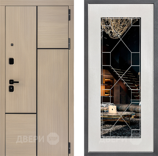 Входная металлическая Дверь Дверной континент ДК-14 ФЛ-Тиффани Зеркало Белое дерево в Бронницах