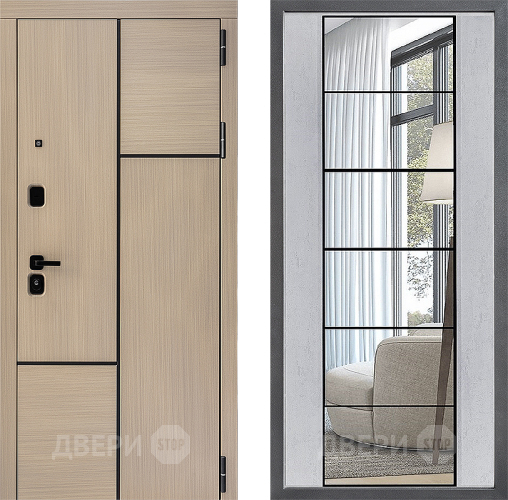 Входная металлическая Дверь Дверной континент ДК-14 ФЛЗ-2 Зеркало Бетон светлый в Бронницах